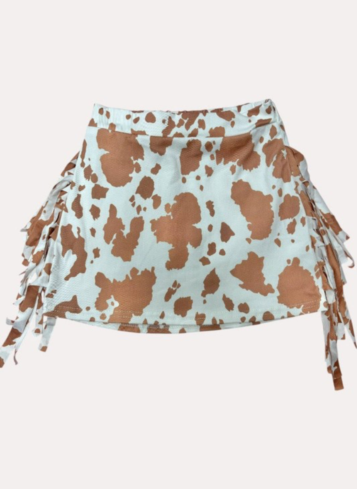 Brown Cow Print Skirt W/ Fringe