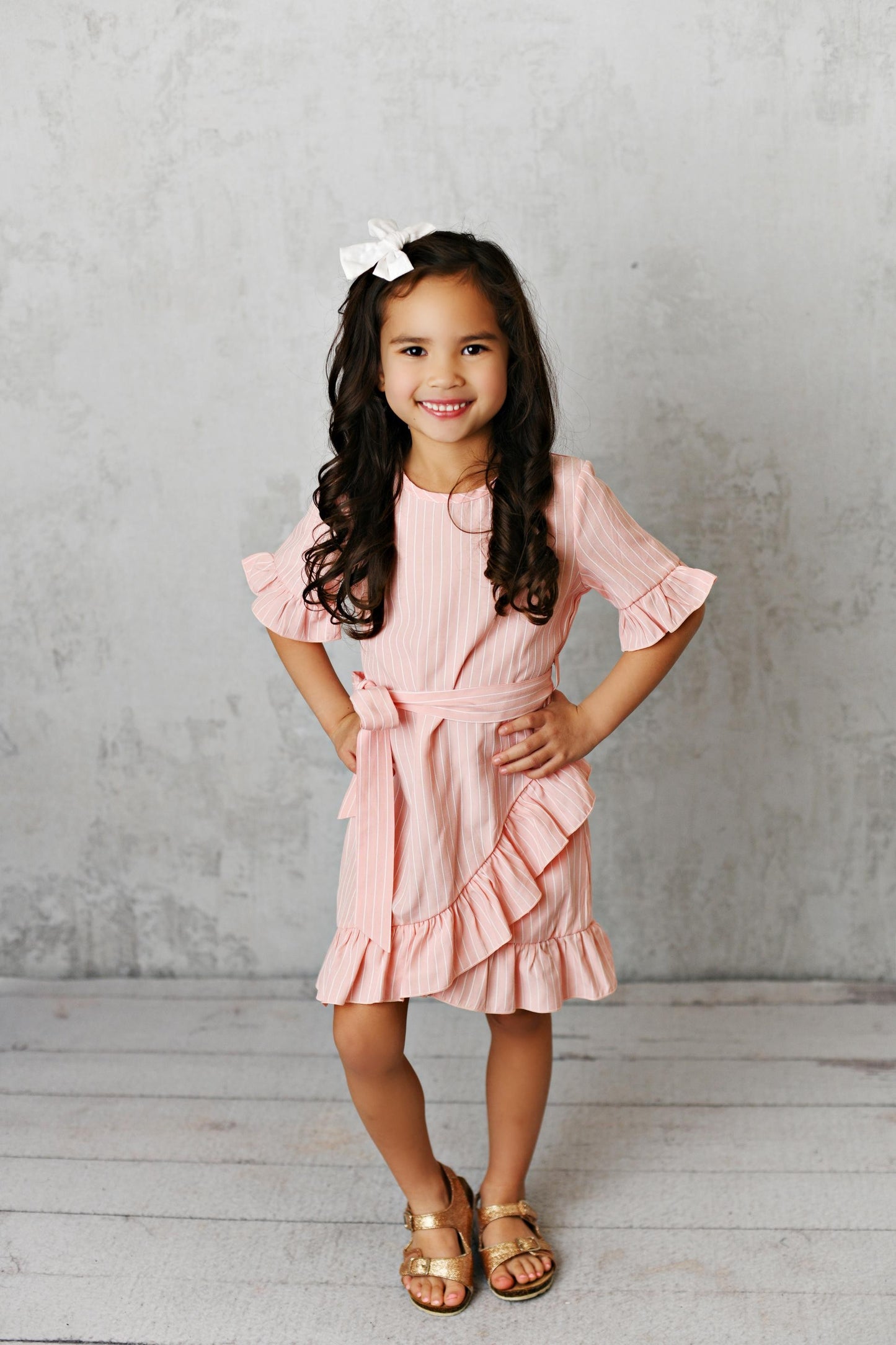 Pink Strip Tie Ruffle Dress