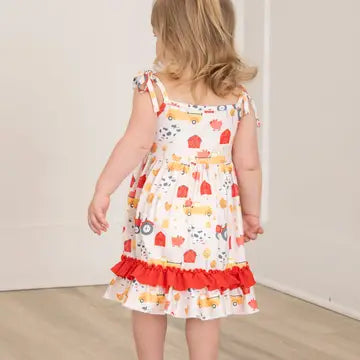Striped Chicken Feed Ruffle Dress