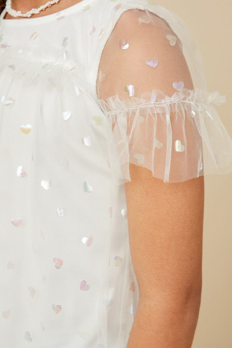 Off White Heart Mesh Top