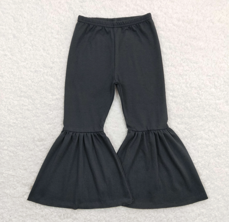 Black Cotton Girls Bell Bottom Pants