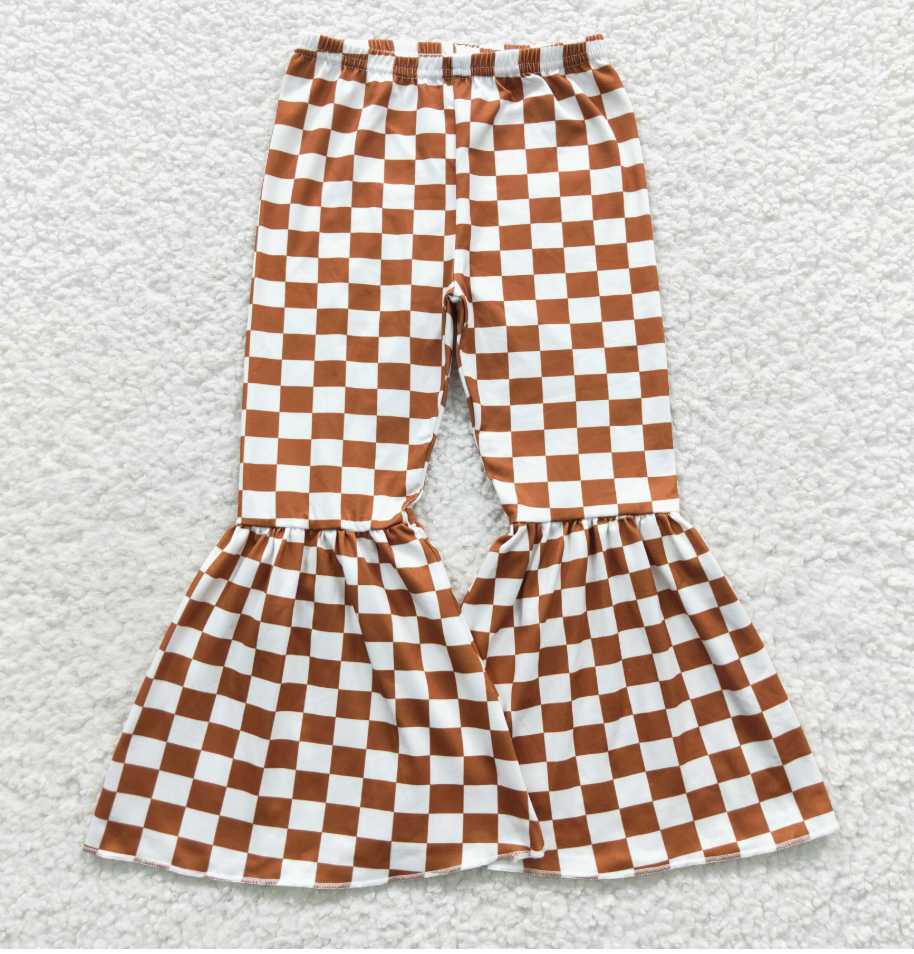 Khaki Plaid Baby Girls Bell Bottom Pants