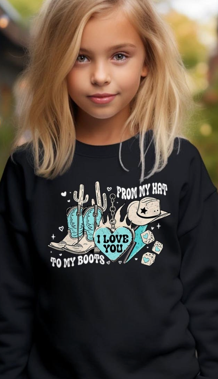 From My Hat To Boots Kids Graphic Crewneck