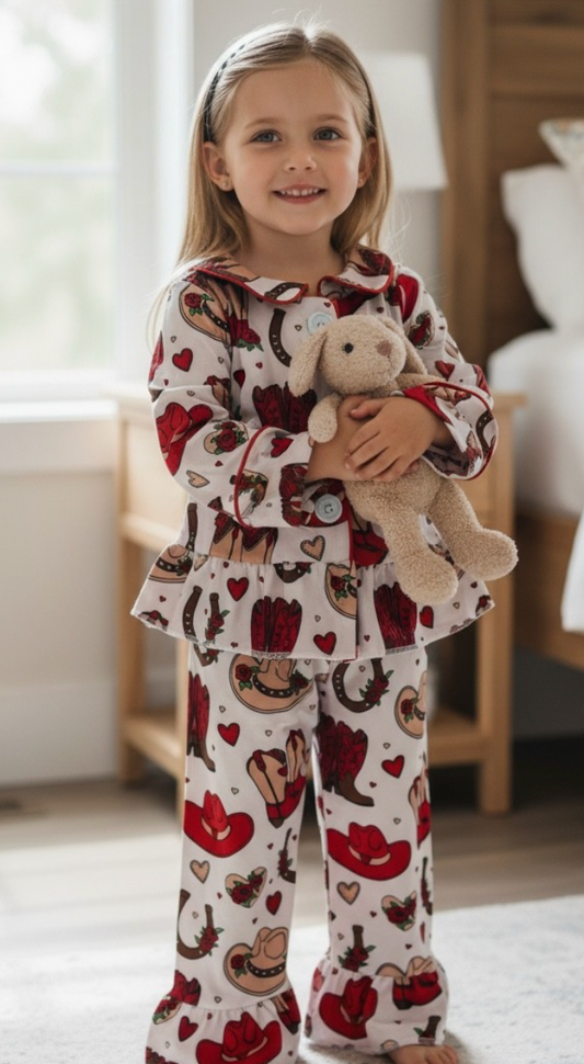 Valentines/western Printed Girls Pajamas