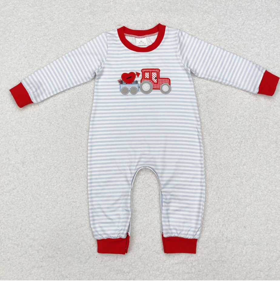Heart Truck Embroidery Baby Boy Valentine's Romper