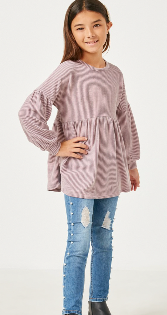 Girls Textured Stripe Baby Doll Knit Top