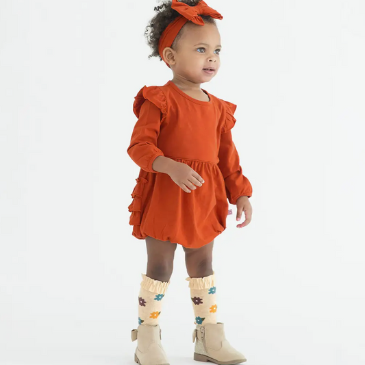 Baby Girls Rust Knit Long Sleeve Flutter Bubble Romper
