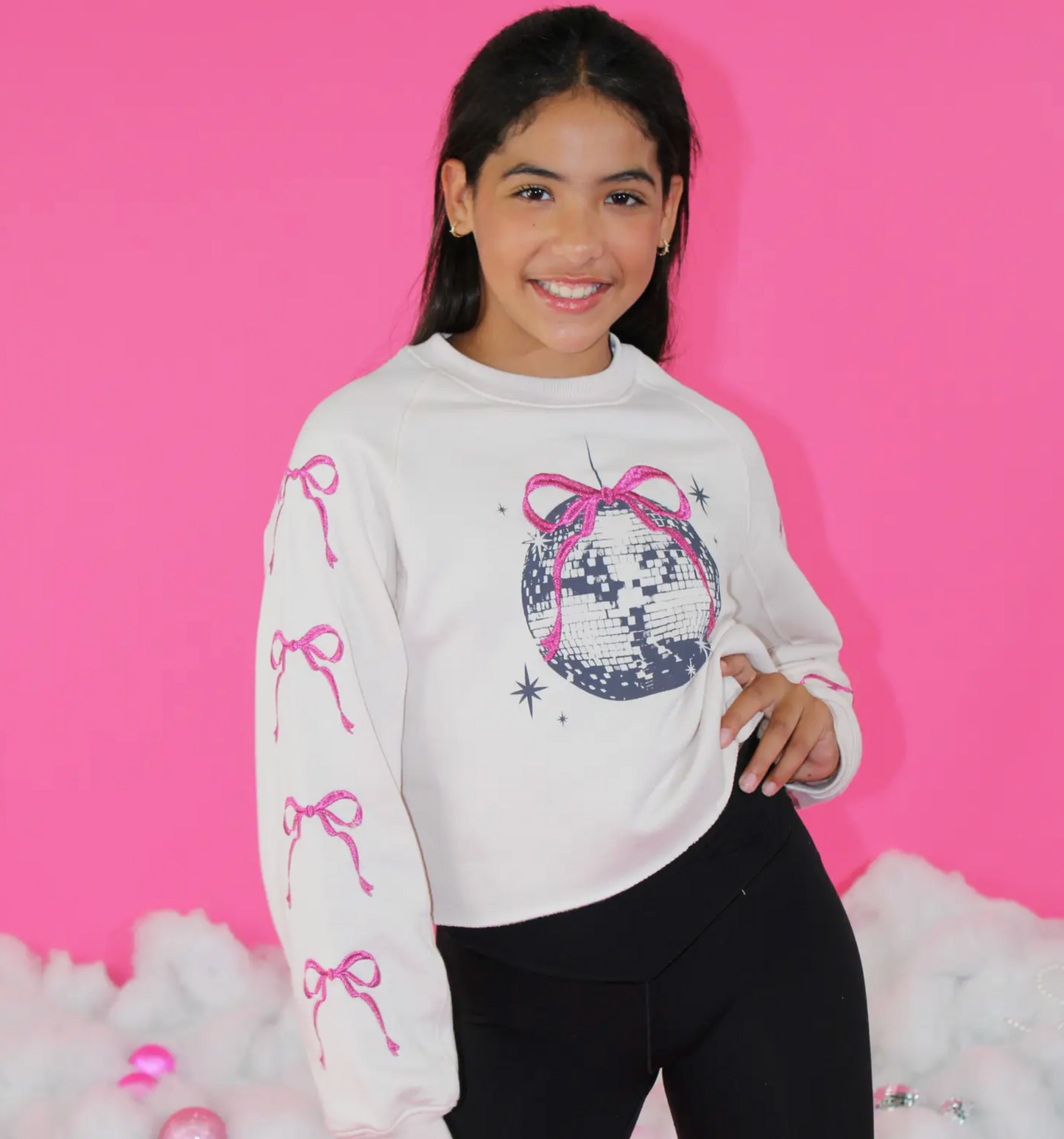 Embro Bows & Disco Ball Sweatshirt - Tween Girls