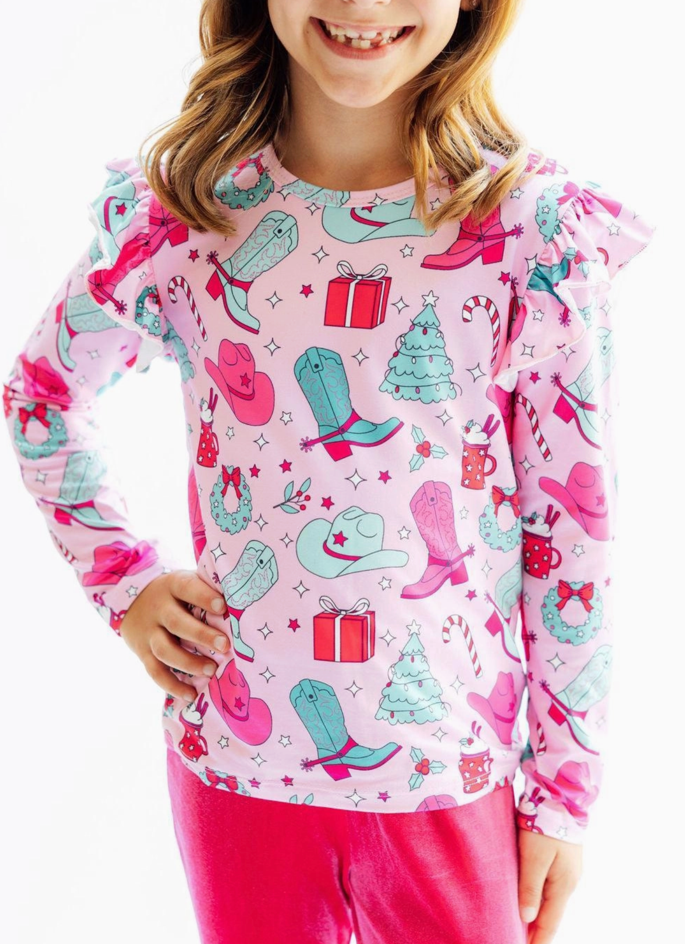 Christmas Cowgirl L/S Ruffle Tee