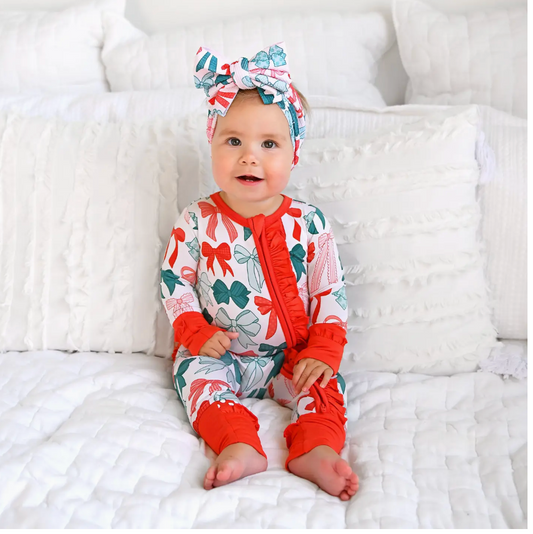 Belle Bows Ruffle Zip Christmas Bamboo Sleeper