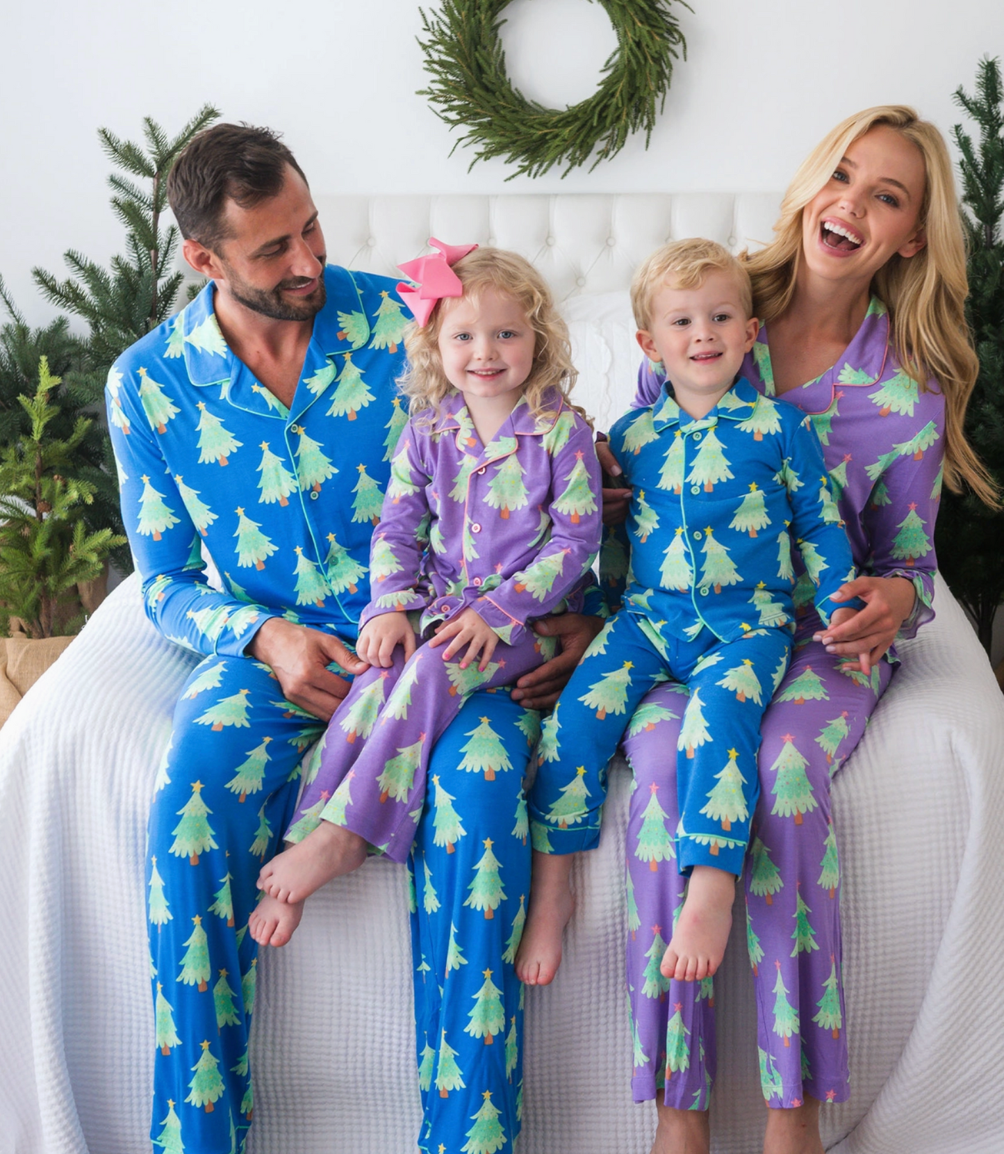 Softsnooze™ Adult Bamboo Viscose Blue Twinkling Trees Button Up Pajama Set