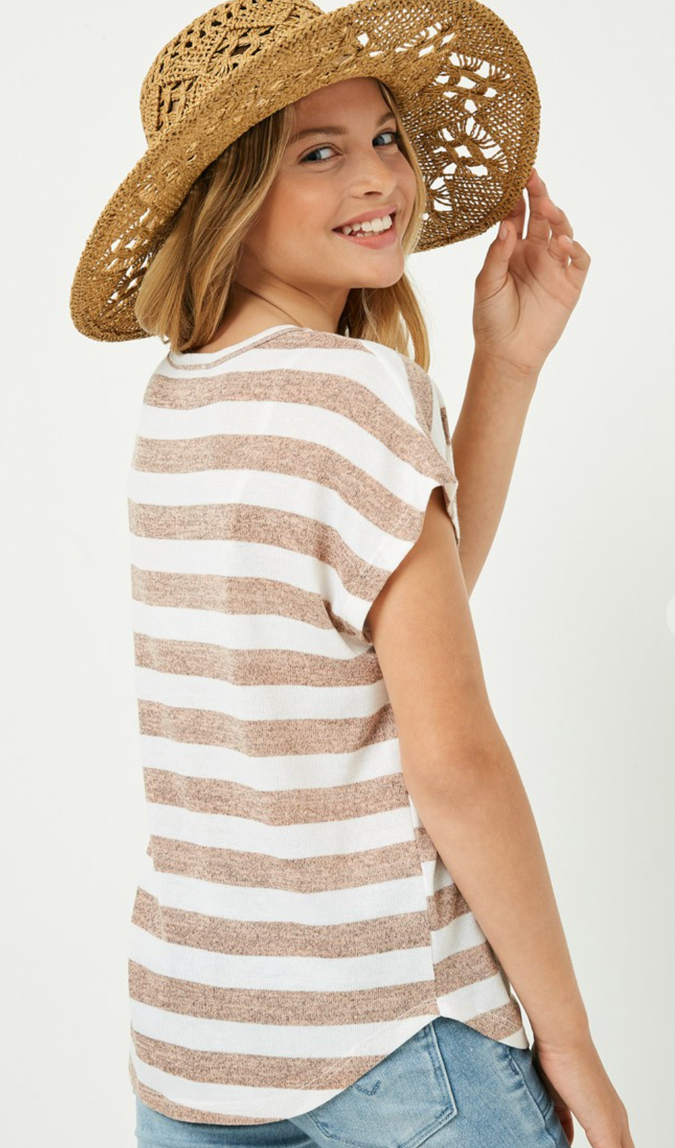 Girls Heathered Stripe Knit Oversized Top