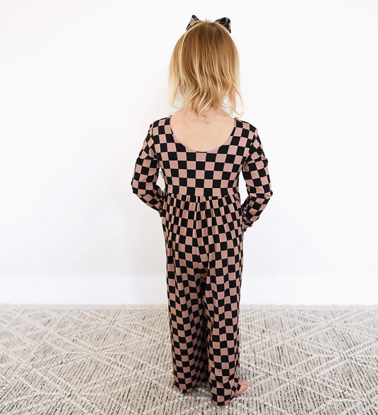 Bentley Wide Leg Romper Bamboo Checks Kids Clothing Outfit