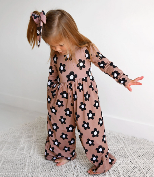 Coco Wide Leg Romper Bamboo Flowers Kids Clothing Outfit