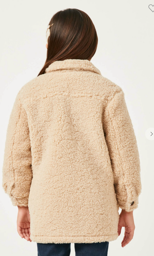 Girls Collared Button Down Sherpa Jacket