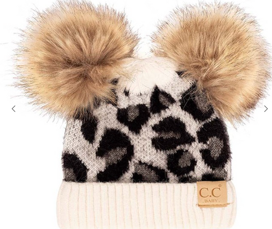 C.C Leopard Double Pom Baby Beanie