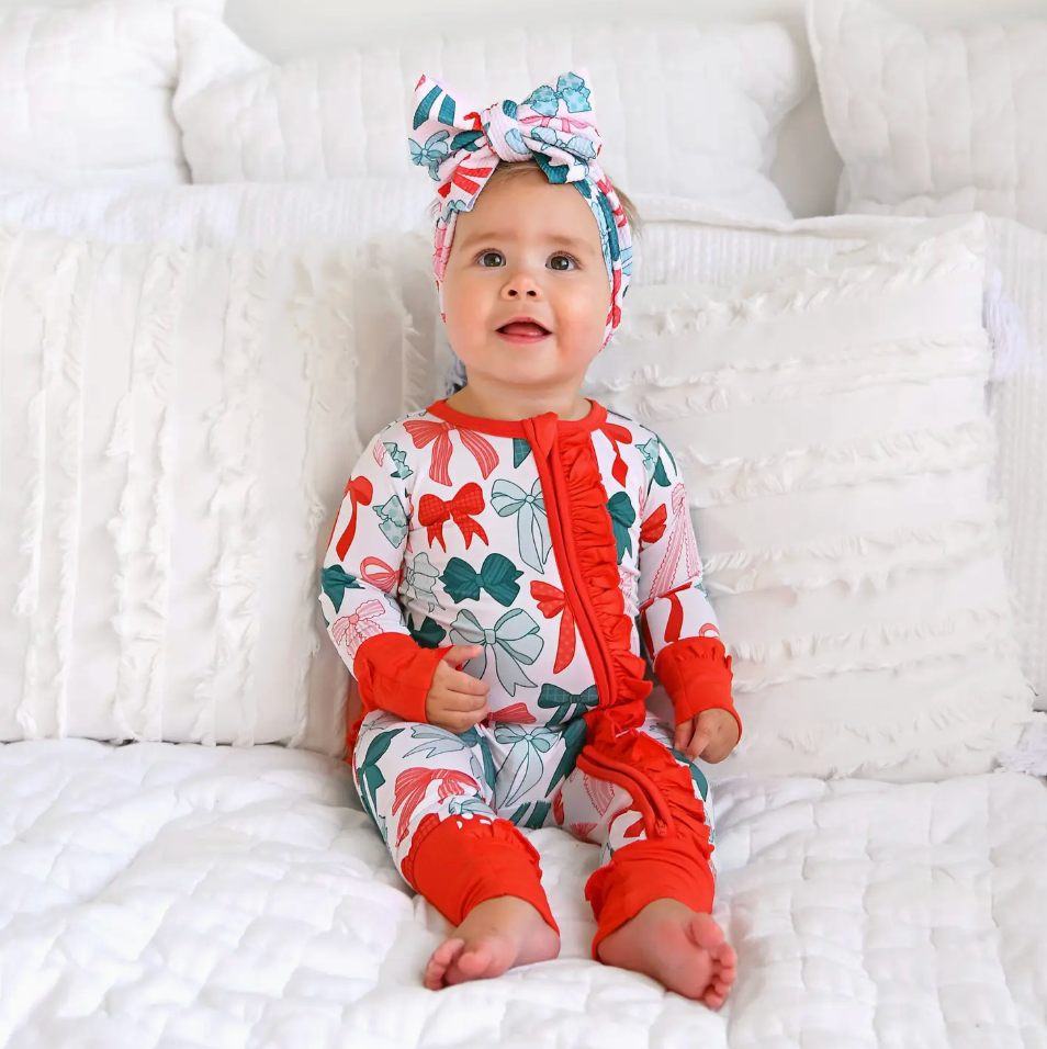 Belle Bows Ruffle Zip Christmas Bamboo Sleeper