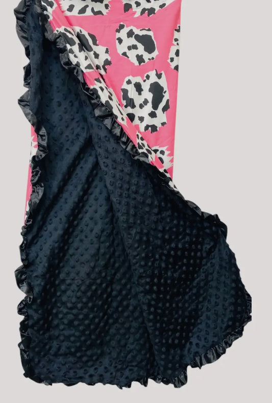 Leopard Printed Ruffle Reversible Baby Blanket