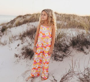 Tangerine & Pink Retro Floral Jumpsuit