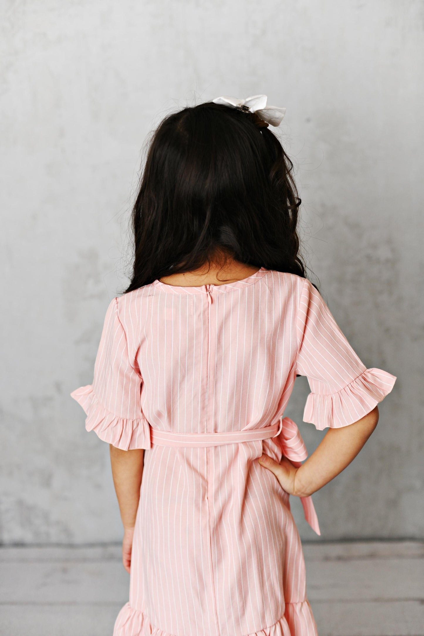 Pink Strip Tie Ruffle Dress