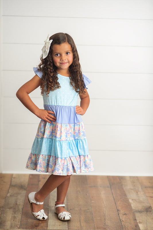 Blue & Purple Polka Dot Tiered Easter Dress