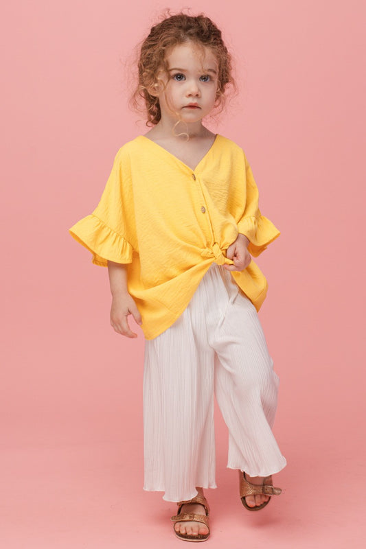 Front Button Down Ruffle Sleeve Shirt