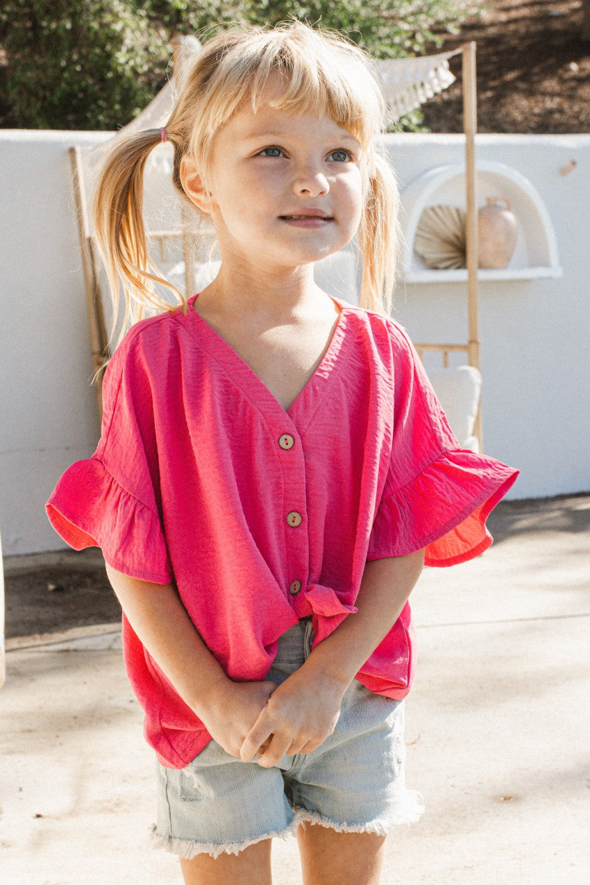 Front Button Down Ruffle Sleeve Shirt
