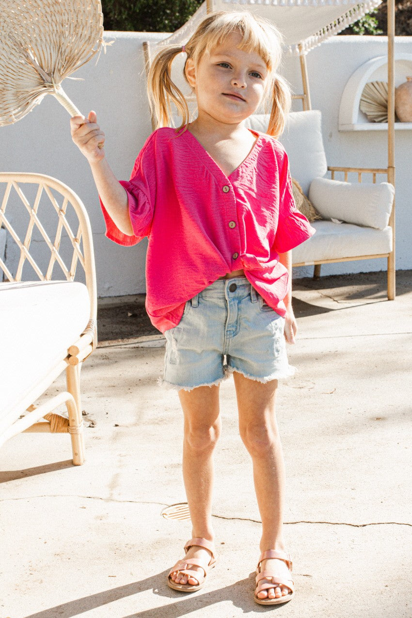 Front Button Down Ruffle Sleeve Shirt