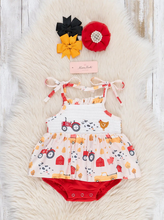 Striped Chicken Feed Smocked Ruffle Bubble