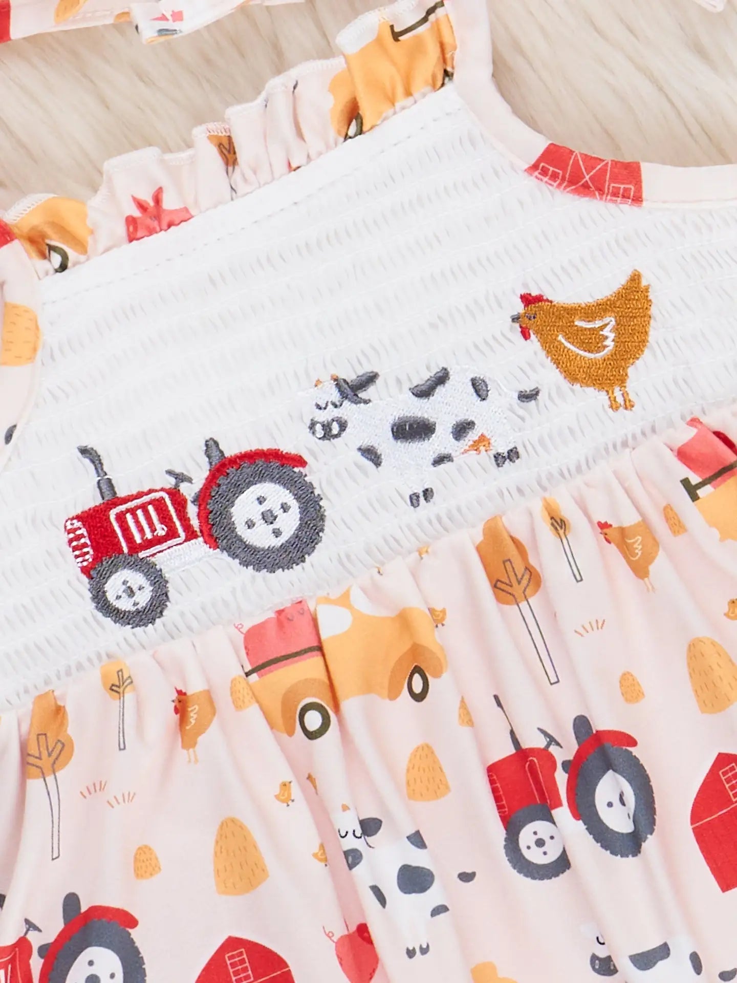 Striped Chicken Feed Smocked Ruffle Bubble