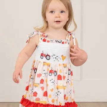 Striped Chicken Feed Ruffle Dress