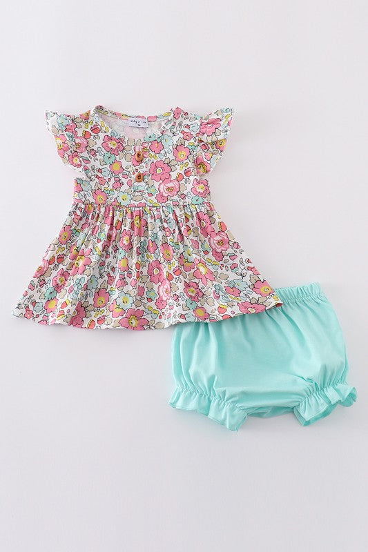 Pink Floral Print Bloomer Set