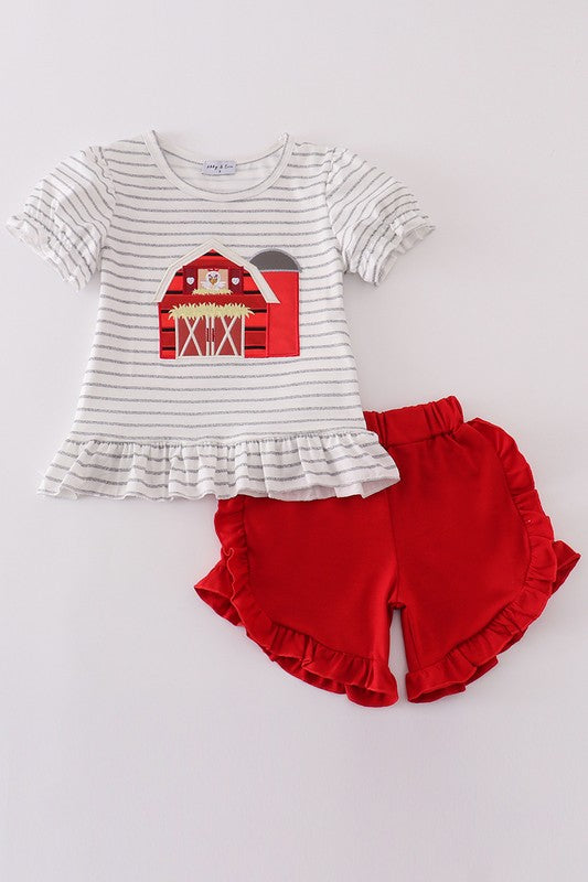 Red Farm Shorts Matching Set