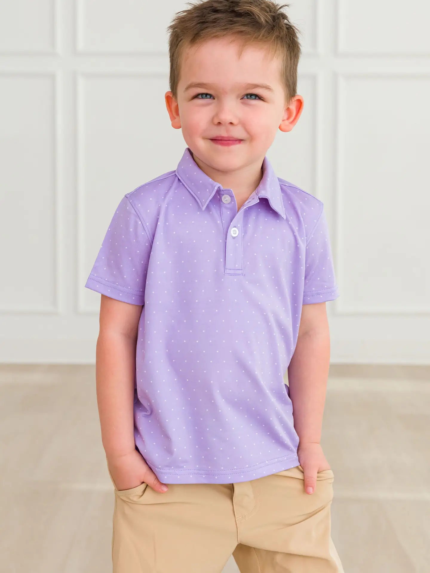 Lavender Pin Dot Knit  Short Sleeve Polo