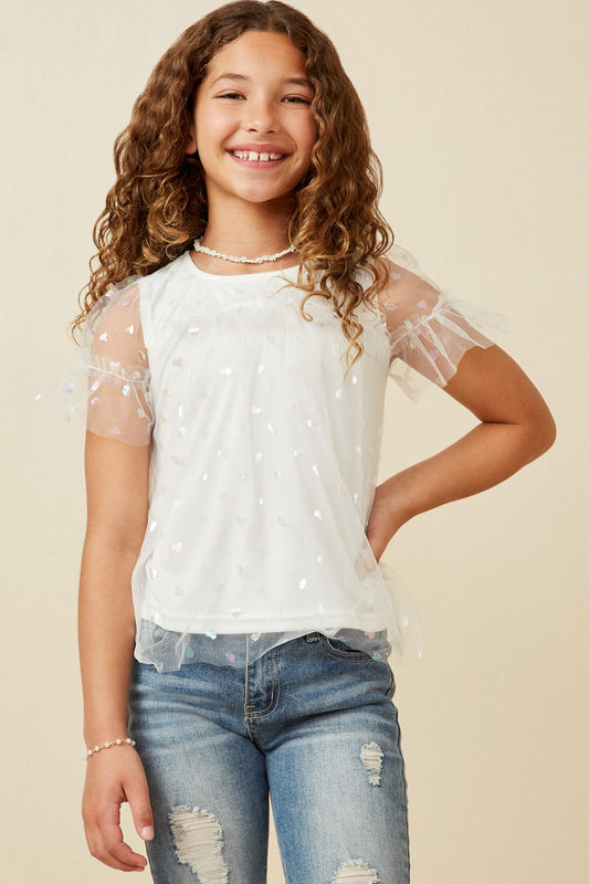Off White Heart Mesh Top
