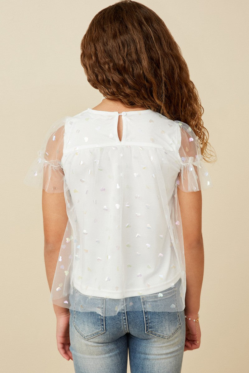 Off White Heart Mesh Top