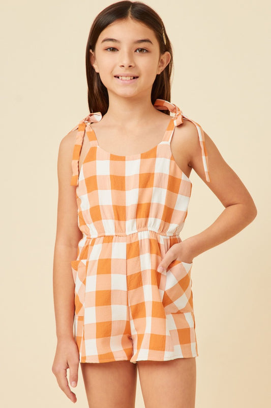 Orange Checkered Tie Romper