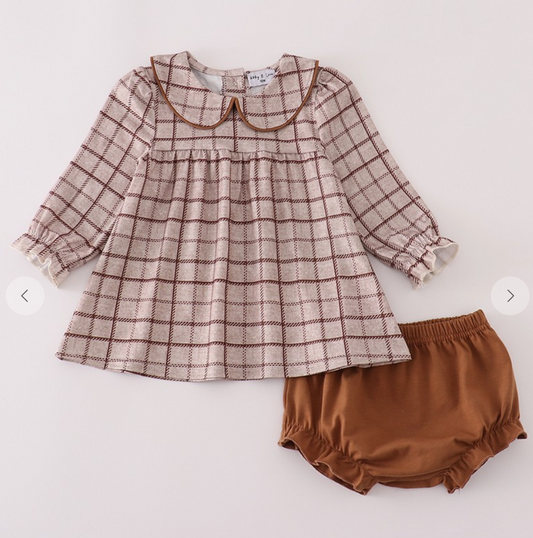 Brown Plaid Bloomer Set