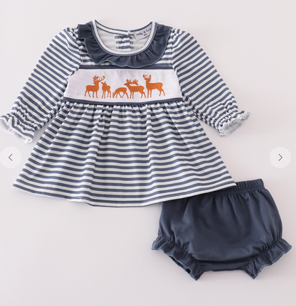 Navy Stripe Deer Bloomer Set