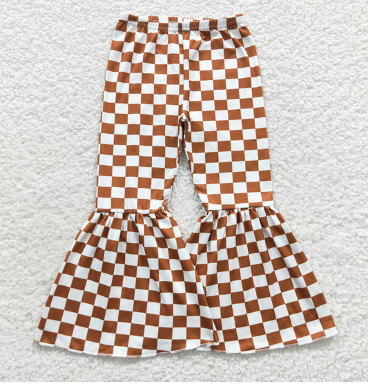 Khaki Plaid Baby Girls Bell Bottom Pants