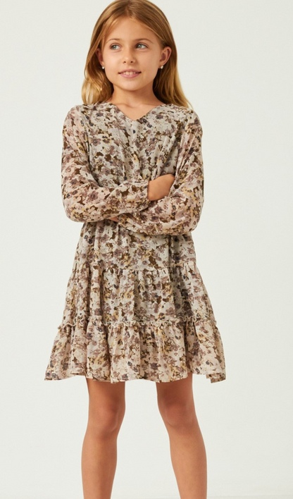 Floral Print V-neck Smock Waist Tiered Mini Dress