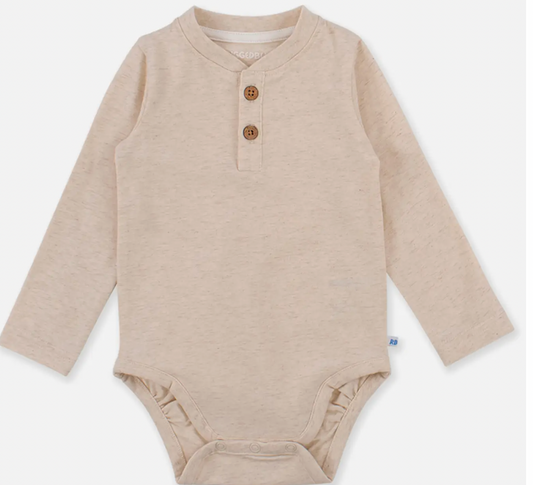 Baby Boys Heather Oatmeal Knit Long Sleeve 2-Button Henley Bodysuit