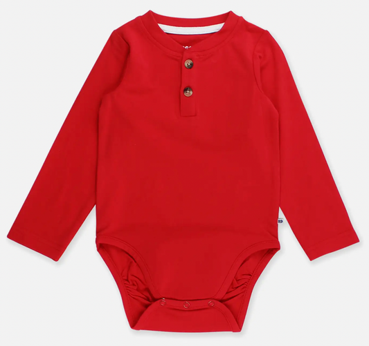 Baby Boys Heather Red Knit Long Sleeve 2-Button Henley Bodysuit