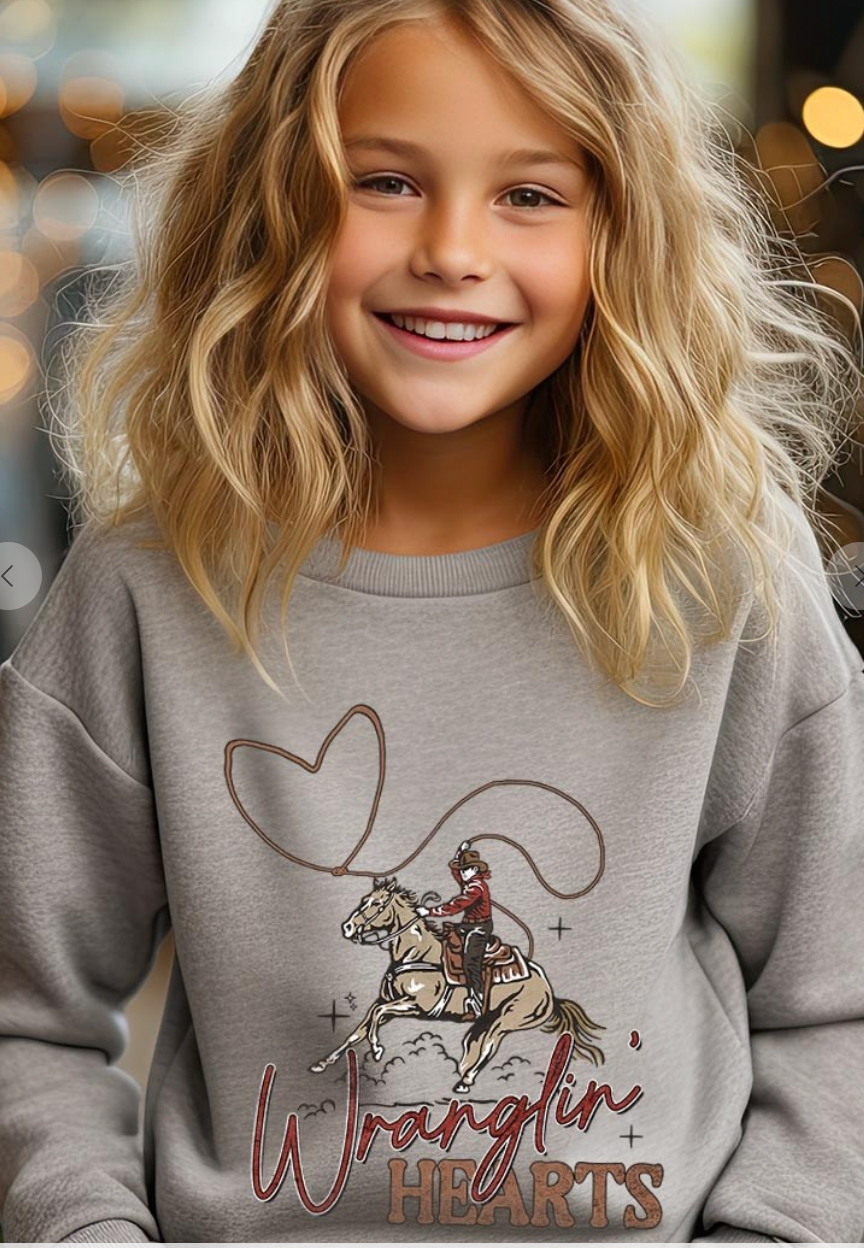 Wranglin’ Hearts Kids Graphic Crewneck