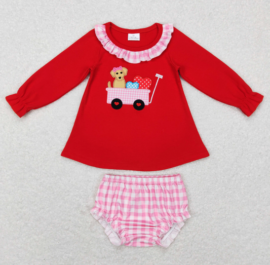 Dog Heart Embroidery Girls Valentines Bummies Set