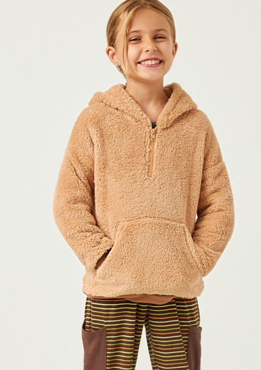 Girls Soft Fleece Kangaroo Pocket Half Zip Hoodie