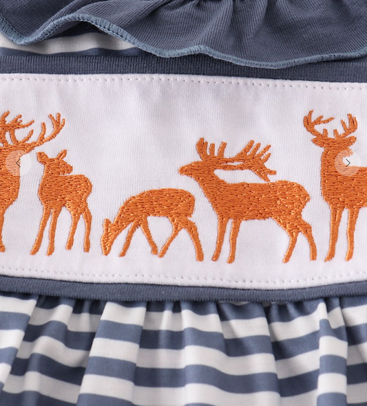 Navy Stripe Deer Bloomer Set