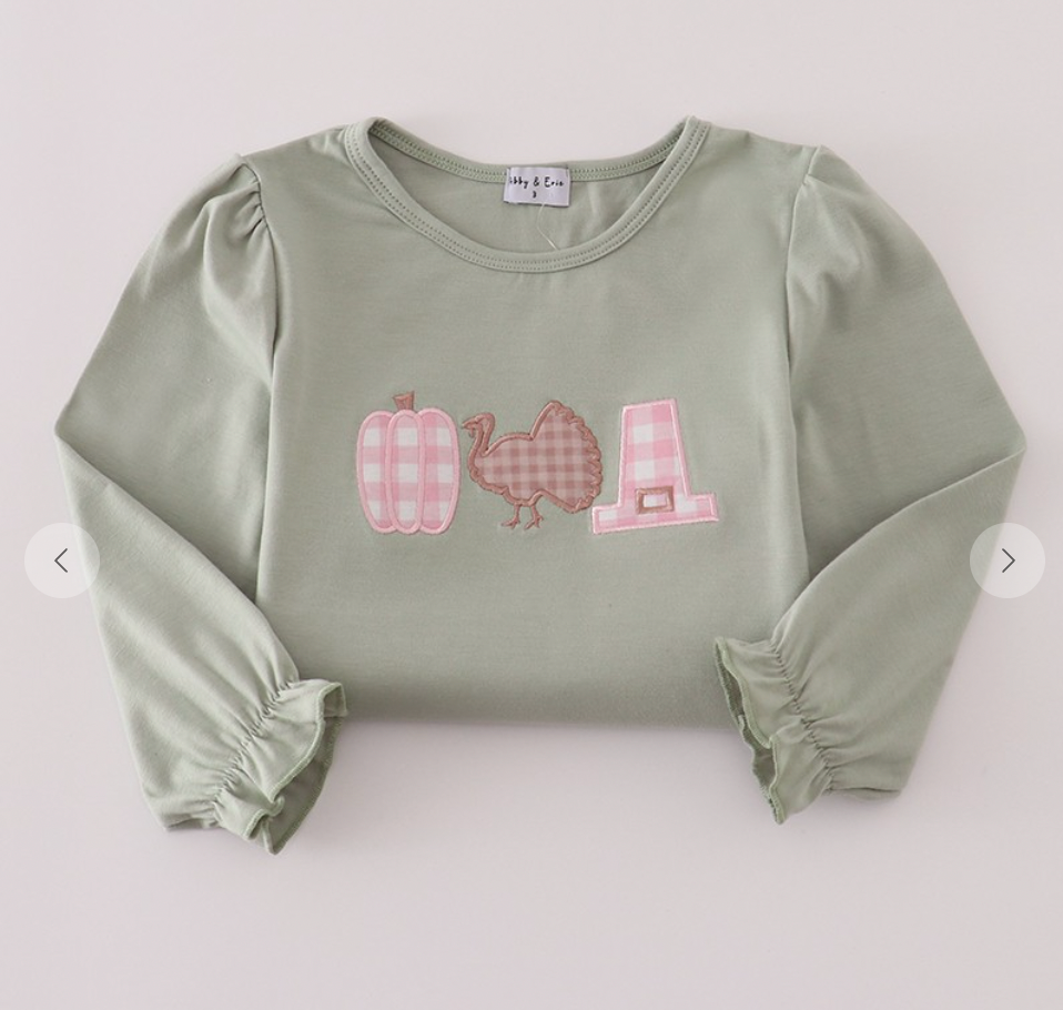 Sage Pumpkin Turkey Applique Skorts Set