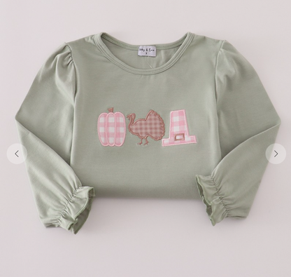Sage Pumpkin Turkey Applique Skorts Set