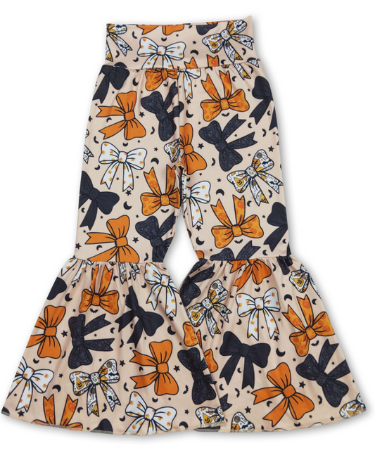 Black Orange Bows Girls Halloween Bell Bottoms